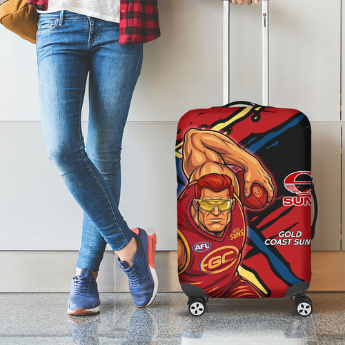 Gold Coast Suns Luggage Cover Suns Muscular Mascot Graphic - Abstract Paint Splatter Art