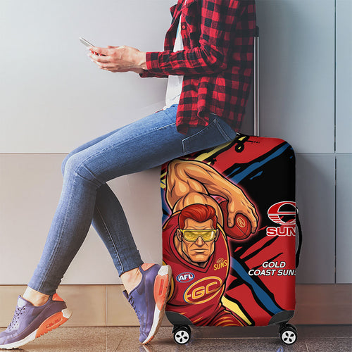 Gold Coast Suns Luggage Cover Suns Muscular Mascot Graphic - Abstract Paint Splatter Art