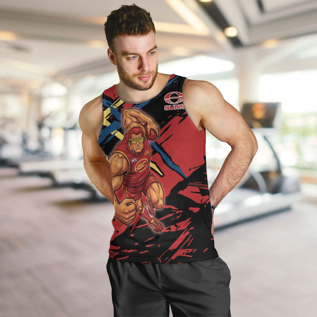 Gold Coast Suns Men Tank Top Suns Muscular Mascot Graphic - Abstract Paint Splatter Art