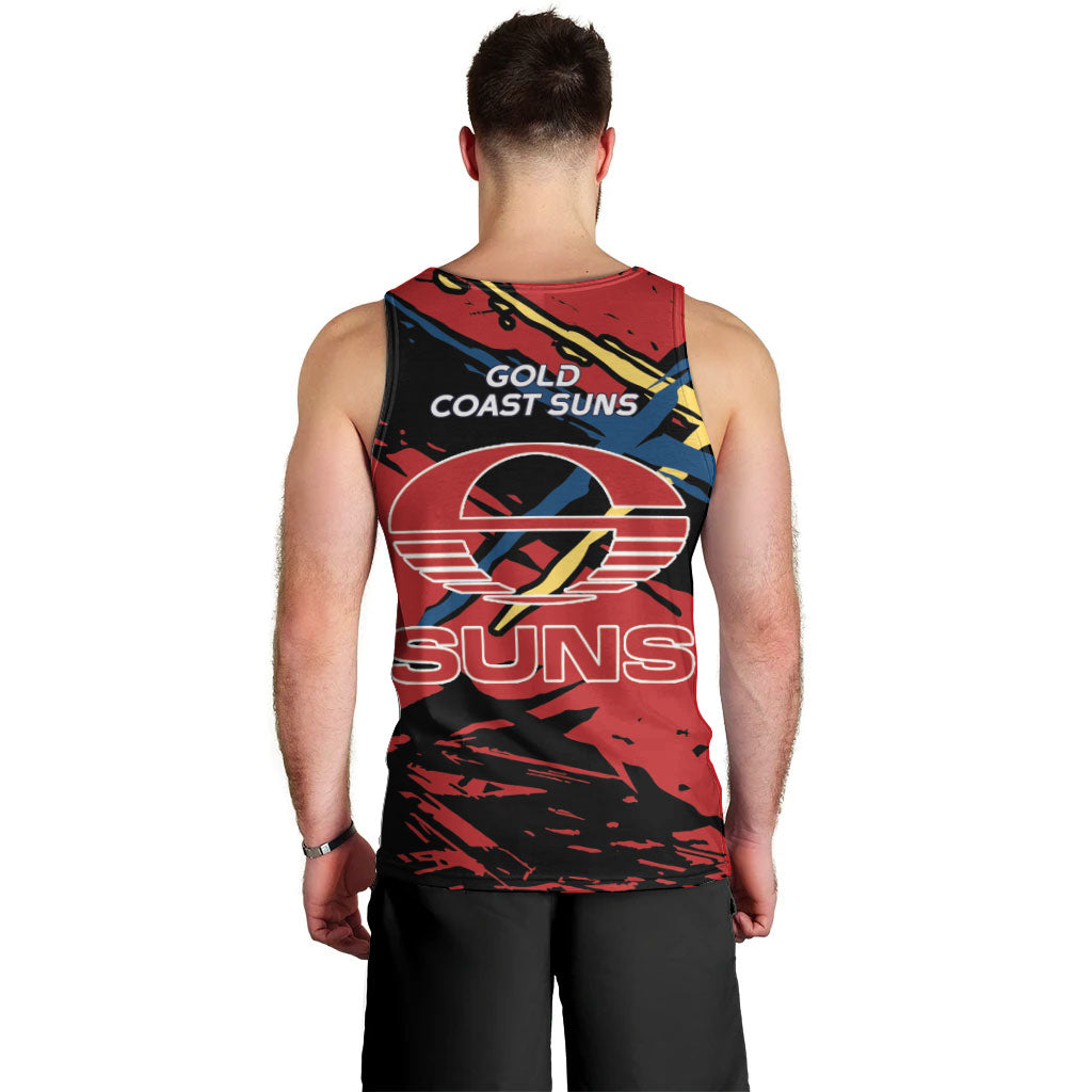 Gold Coast Suns Men Tank Top Suns Muscular Mascot Graphic - Abstract Paint Splatter Art