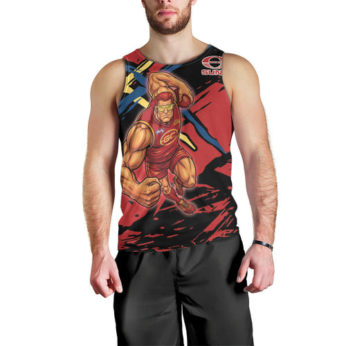 Gold Coast Suns Men Tank Top Suns Muscular Mascot Graphic - Abstract Paint Splatter Art