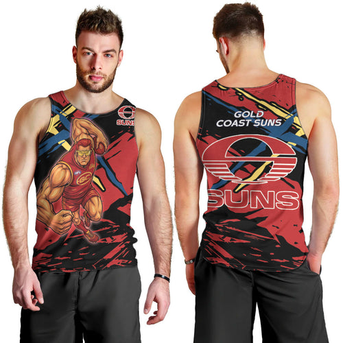 Gold Coast Suns Men Tank Top Suns Muscular Mascot Graphic - Abstract Paint Splatter Art