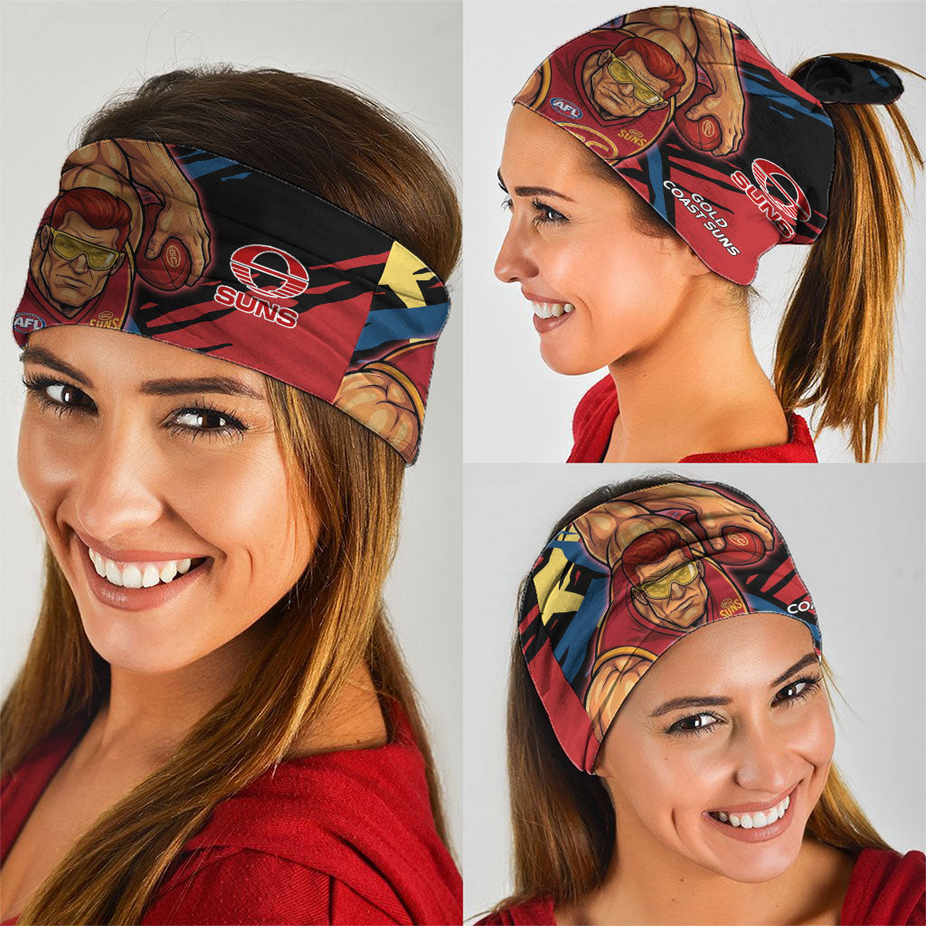 Gold Coast Suns Neck Gaiter Suns Muscular Mascot Graphic - Abstract Paint Splatter Art