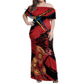 Gold Coast Suns Off Shoulder Maxi Dress Suns Muscular Mascot Graphic - Abstract Paint Splatter Art