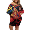 Gold Coast Suns Off Shoulder Short Dress Suns Muscular Mascot Graphic - Abstract Paint Splatter Art