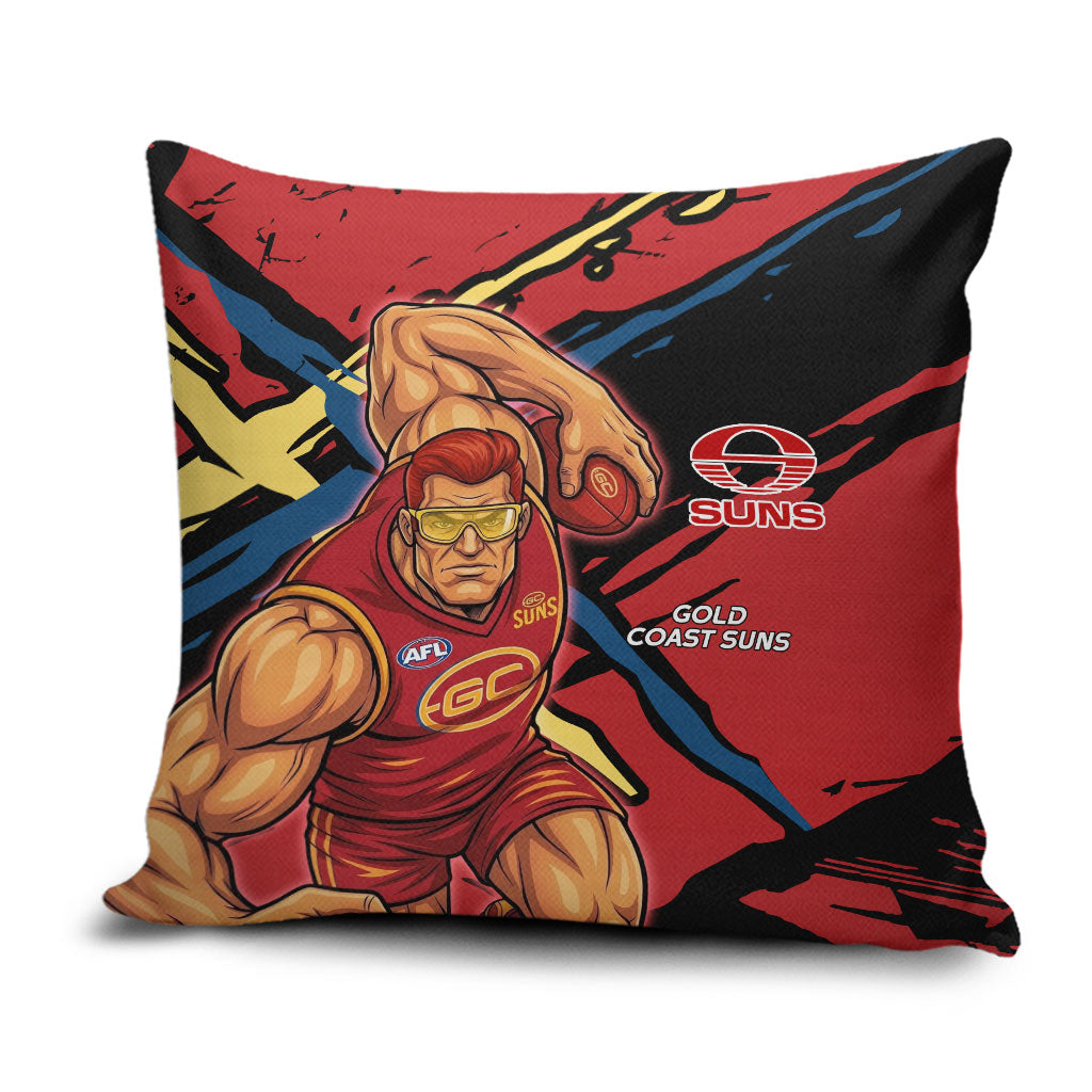 Gold Coast Suns Pillow Cover Suns Muscular Mascot Graphic - Abstract Paint Splatter Art