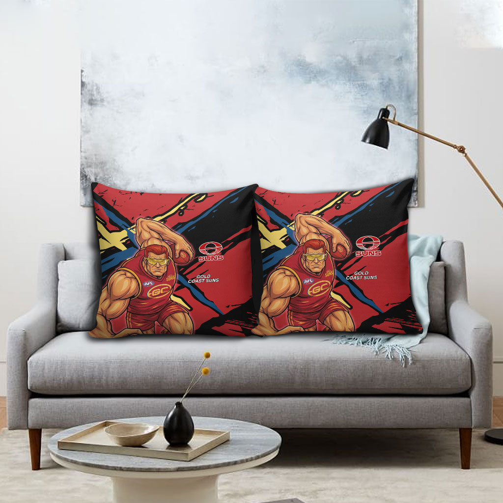 Gold Coast Suns Pillow Cover Suns Muscular Mascot Graphic - Abstract Paint Splatter Art