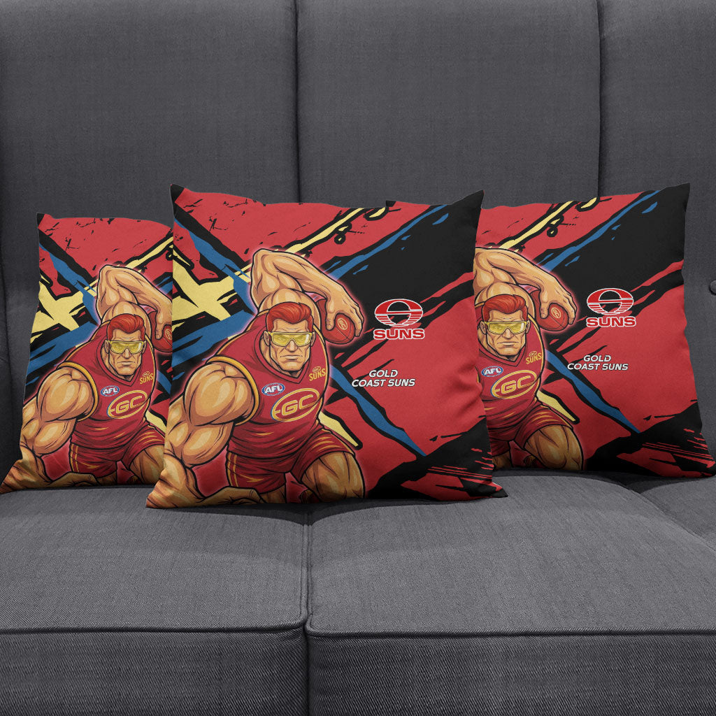 Gold Coast Suns Pillow Cover Suns Muscular Mascot Graphic - Abstract Paint Splatter Art