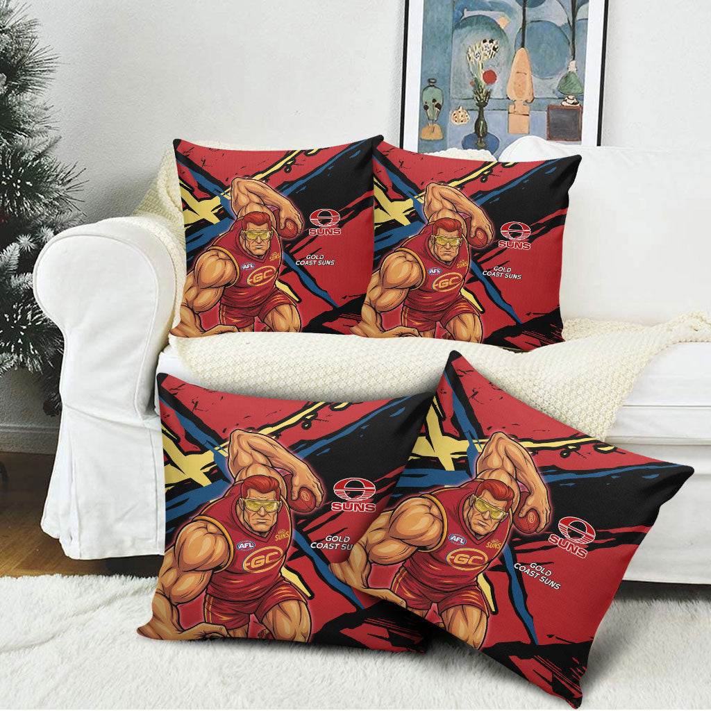 Gold Coast Suns Pillow Cover Suns Muscular Mascot Graphic - Abstract Paint Splatter Art