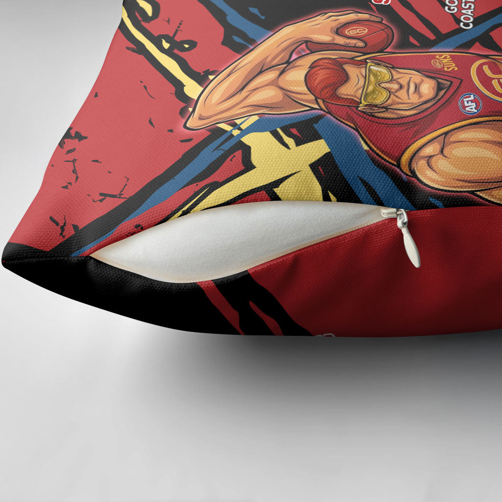 Gold Coast Suns Pillow Cover Suns Muscular Mascot Graphic - Abstract Paint Splatter Art