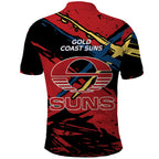Gold Coast Suns Polo Shirt Suns Muscular Mascot Graphic - Abstract Paint Splatter Art