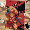 Gold Coast Suns Puzzle Suns Muscular Mascot Graphic - Abstract Paint Splatter Art
