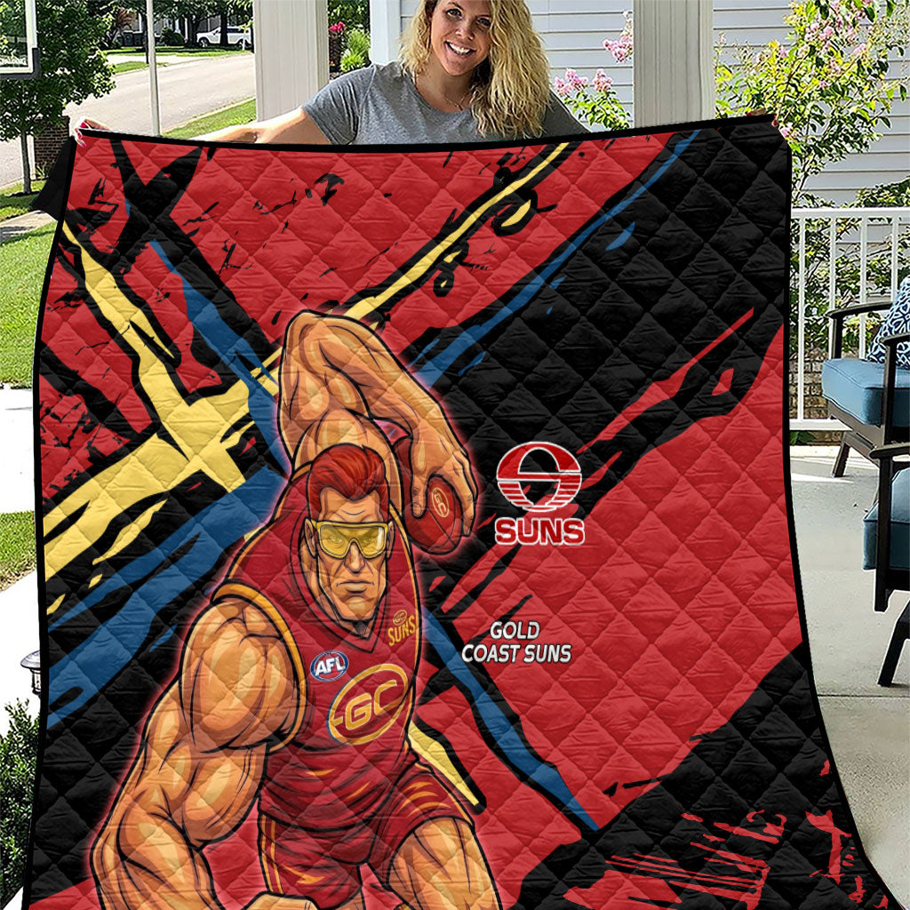 Gold Coast Suns Quilt Suns Muscular Mascot Graphic - Abstract Paint Splatter Art