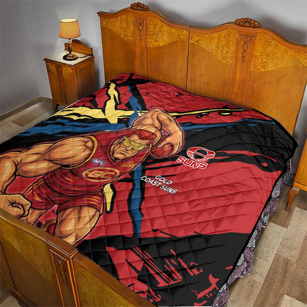 Gold Coast Suns Quilt Suns Muscular Mascot Graphic - Abstract Paint Splatter Art