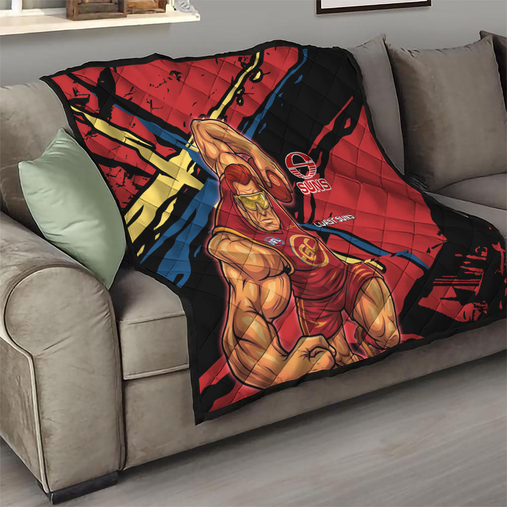 Gold Coast Suns Quilt Suns Muscular Mascot Graphic - Abstract Paint Splatter Art