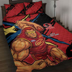 Gold Coast Suns Quilt Bed Set Suns Muscular Mascot Graphic - Abstract Paint Splatter Art