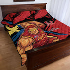 Gold Coast Suns Quilt Bed Set Suns Muscular Mascot Graphic - Abstract Paint Splatter Art