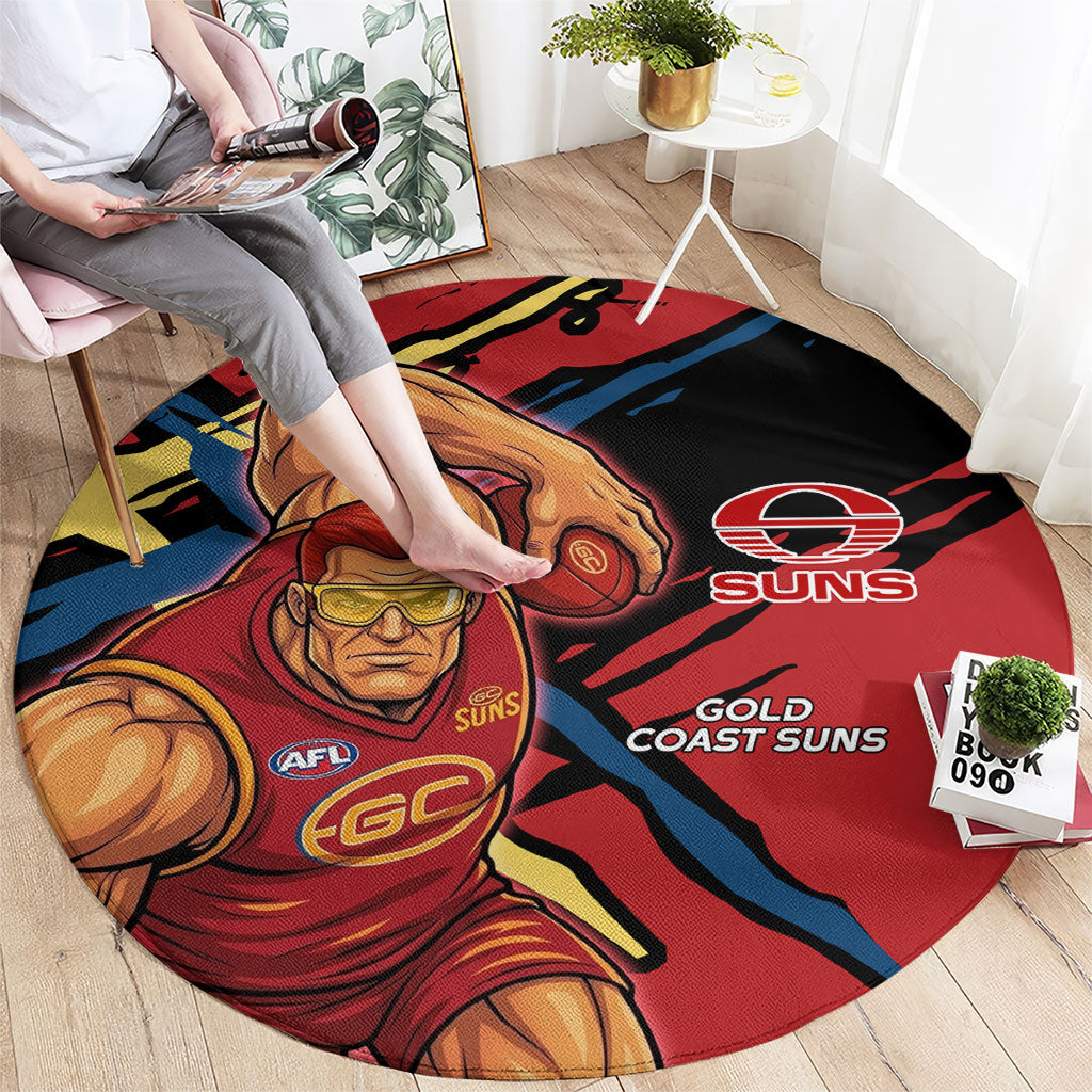 Gold Coast Suns Round Carpet Suns Muscular Mascot Graphic - Abstract Paint Splatter Art