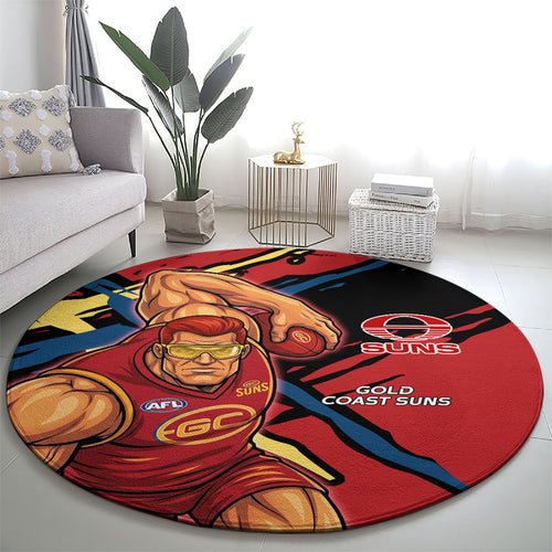 Gold Coast Suns Round Carpet Suns Muscular Mascot Graphic - Abstract Paint Splatter Art