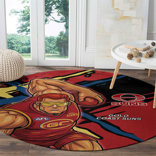 Gold Coast Suns Round Carpet Suns Muscular Mascot Graphic - Abstract Paint Splatter Art