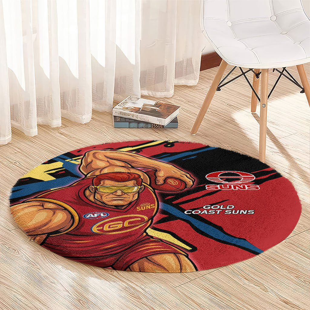 Gold Coast Suns Round Carpet Suns Muscular Mascot Graphic - Abstract Paint Splatter Art