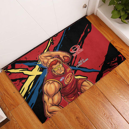 Gold Coast Suns Rubber Doormat Suns Muscular Mascot Graphic - Abstract Paint Splatter Art