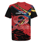 Gold Coast Suns Rugby Jersey Suns Muscular Mascot Graphic - Abstract Paint Splatter Art