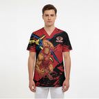 Gold Coast Suns Scrub Top Suns Muscular Mascot Graphic - Abstract Paint Splatter Art