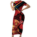 Gold Coast Suns Short Sleeve Bodycon Dress Suns Muscular Mascot Graphic - Abstract Paint Splatter Art