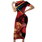 Gold Coast Suns Short Sleeve Bodycon Dress Suns Muscular Mascot Graphic - Abstract Paint Splatter Art