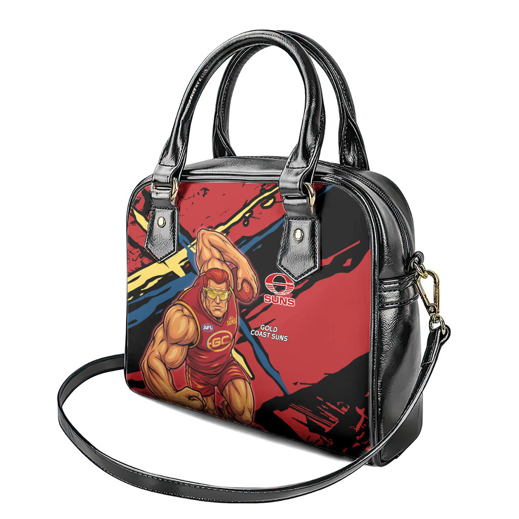 Gold Coast Suns Shoulder Handbag Suns Muscular Mascot Graphic - Abstract Paint Splatter Art