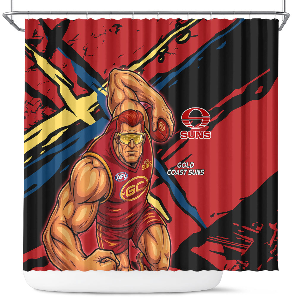 Gold Coast Suns Shower Curtain Suns Muscular Mascot Graphic - Abstract Paint Splatter Art