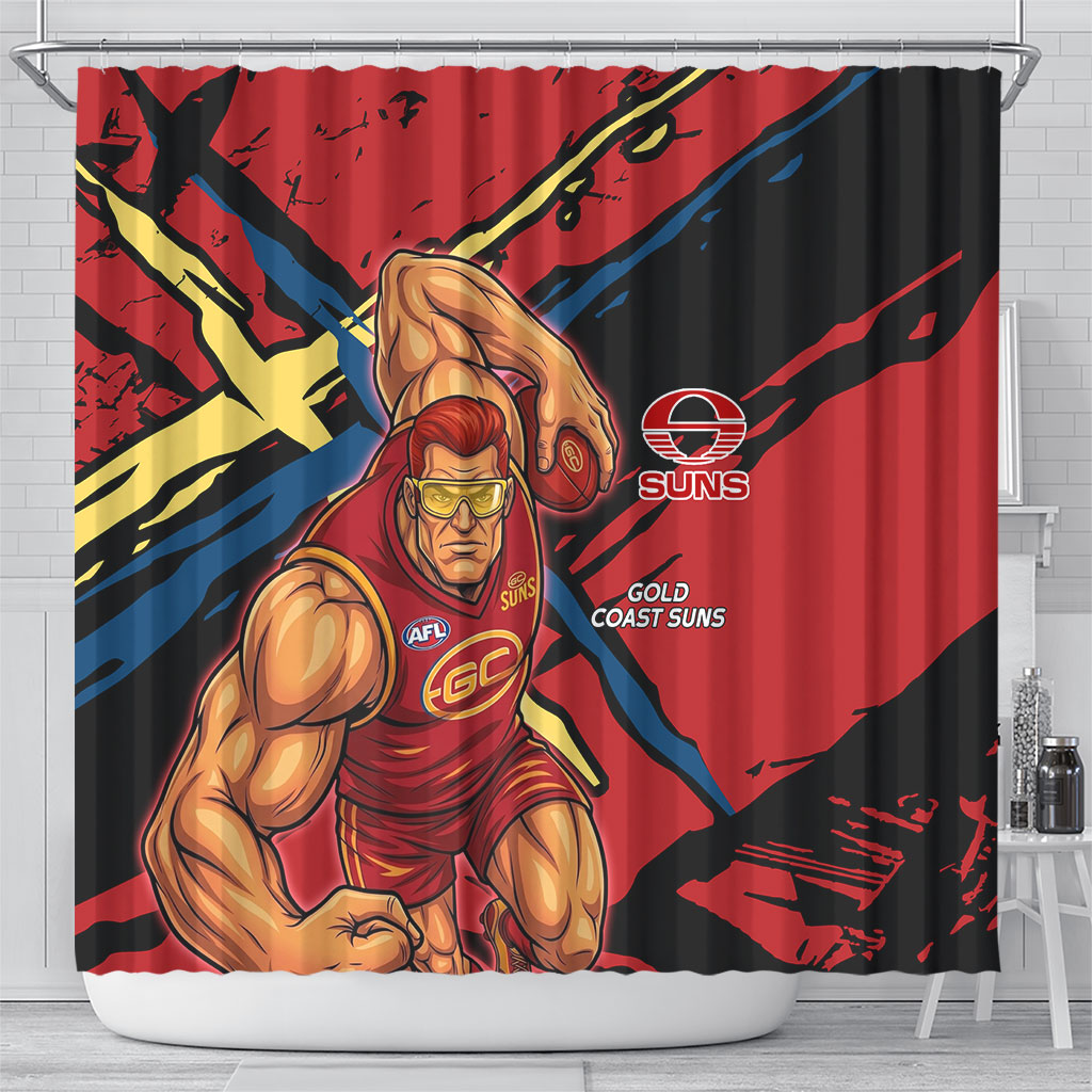 Gold Coast Suns Shower Curtain Suns Muscular Mascot Graphic - Abstract Paint Splatter Art