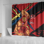 Gold Coast Suns Shower Curtain Suns Muscular Mascot Graphic - Abstract Paint Splatter Art
