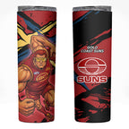Gold Coast Suns Skinny Tumbler Suns Muscular Mascot Graphic - Abstract Paint Splatter Art