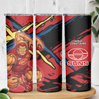 Gold Coast Suns Skinny Tumbler Suns Muscular Mascot Graphic - Abstract Paint Splatter Art