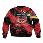 Gold Coast Suns Sleeve Zip Bomber Jacket Suns Muscular Mascot Graphic - Abstract Paint Splatter Art