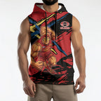 Gold Coast Suns Sleeveless Hoodie Suns Muscular Mascot Graphic - Abstract Paint Splatter Art
