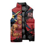 Gold Coast Suns Sleeveless Puffer Jacket Suns Muscular Mascot Graphic - Abstract Paint Splatter Art