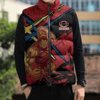 Gold Coast Suns Sleeveless Puffer Jacket Suns Muscular Mascot Graphic - Abstract Paint Splatter Art