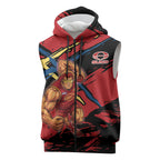 Gold Coast Suns Sleeveless Zip Hoodie Suns Muscular Mascot Graphic - Abstract Paint Splatter Art