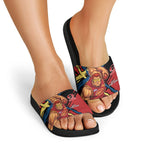 Gold Coast Suns Slide Sandals Suns Muscular Mascot Graphic - Abstract Paint Splatter Art