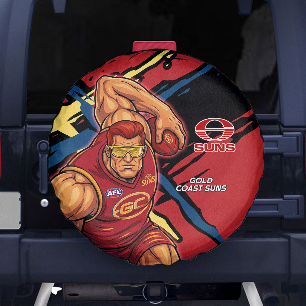 Gold Coast Suns Spare Tire Cover Suns Muscular Mascot Graphic - Abstract Paint Splatter Art