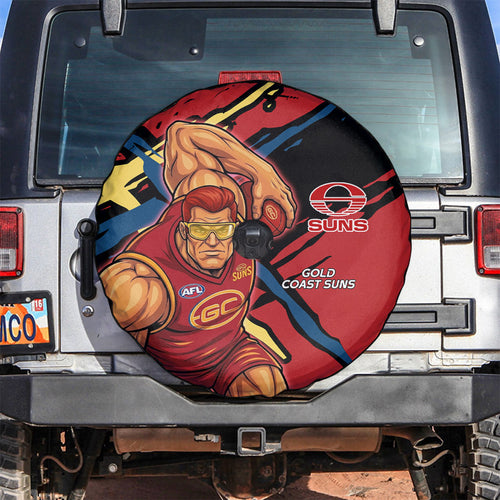Gold Coast Suns Spare Tire Cover Suns Muscular Mascot Graphic - Abstract Paint Splatter Art