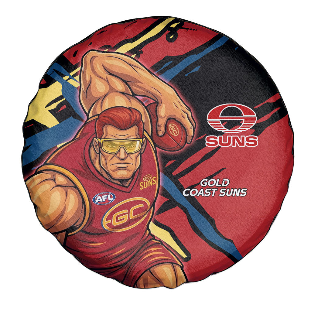 Gold Coast Suns Spare Tire Cover Suns Muscular Mascot Graphic - Abstract Paint Splatter Art
