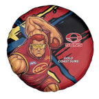 Gold Coast Suns Spare Tire Cover Suns Muscular Mascot Graphic - Abstract Paint Splatter Art