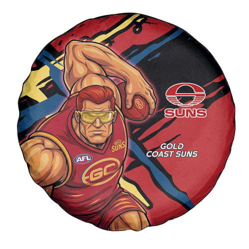 Gold Coast Suns Spare Tire Cover Suns Muscular Mascot Graphic - Abstract Paint Splatter Art