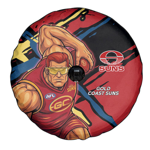 Gold Coast Suns Spare Tire Cover Suns Muscular Mascot Graphic - Abstract Paint Splatter Art