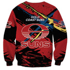 Gold Coast Suns Sweatshirt Suns Muscular Mascot Graphic - Abstract Paint Splatter Art