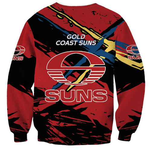 Gold Coast Suns Sweatshirt Suns Muscular Mascot Graphic - Abstract Paint Splatter Art